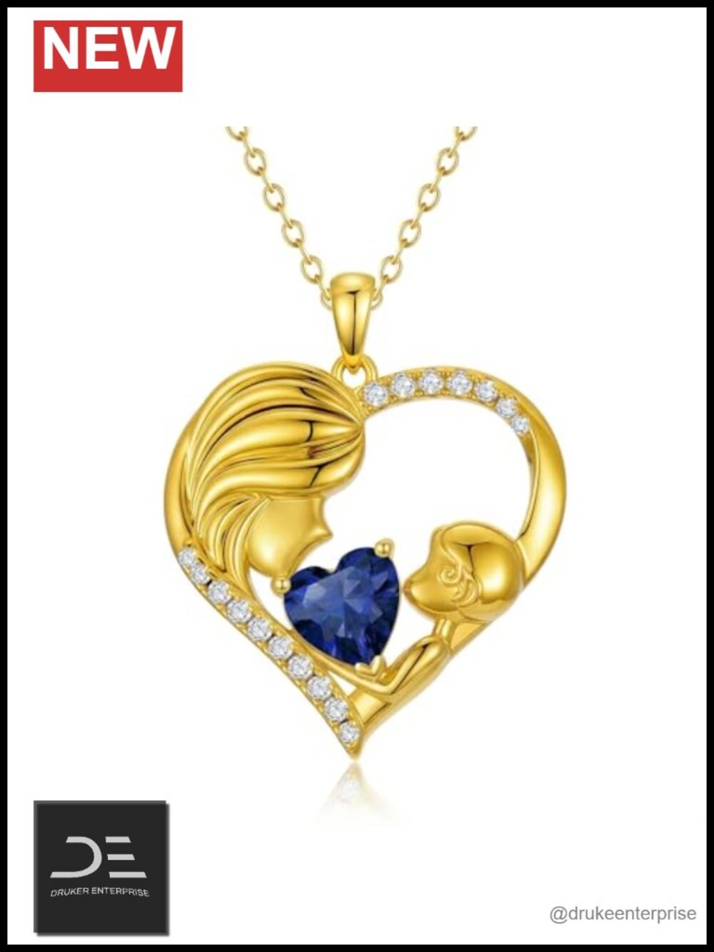 18K Gold Mom Birthstone Necklace Heart Pendant Mother Daughter Gift